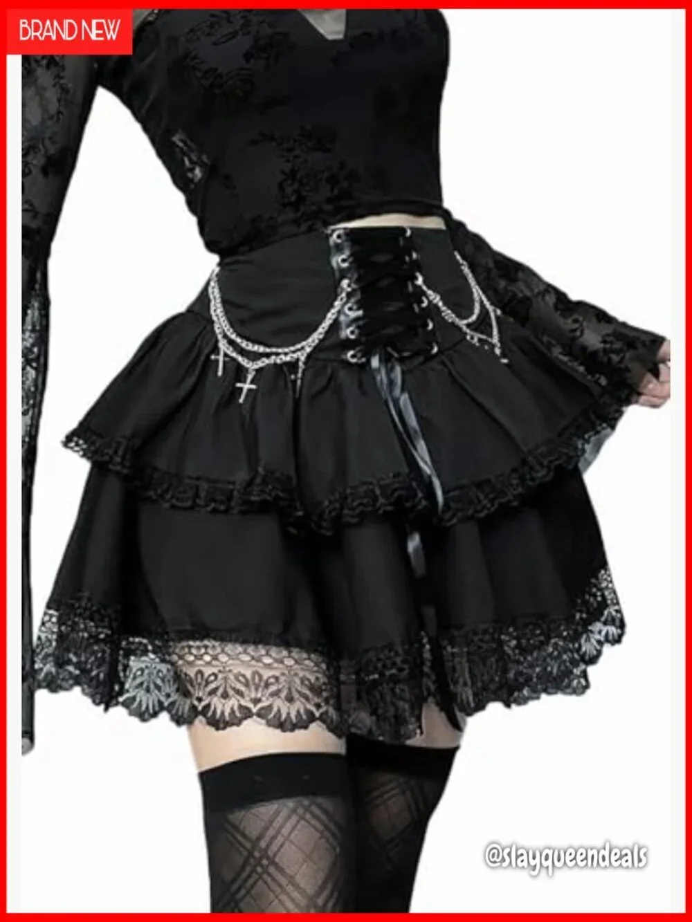 High Waist Pleated Mini Skirt Polyester Spandex Gothic Punk Grunge Style